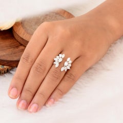 2.6 Carat Diamond Floral Open Cuff Ring 18 Karat White Gold Handmade Jewelry