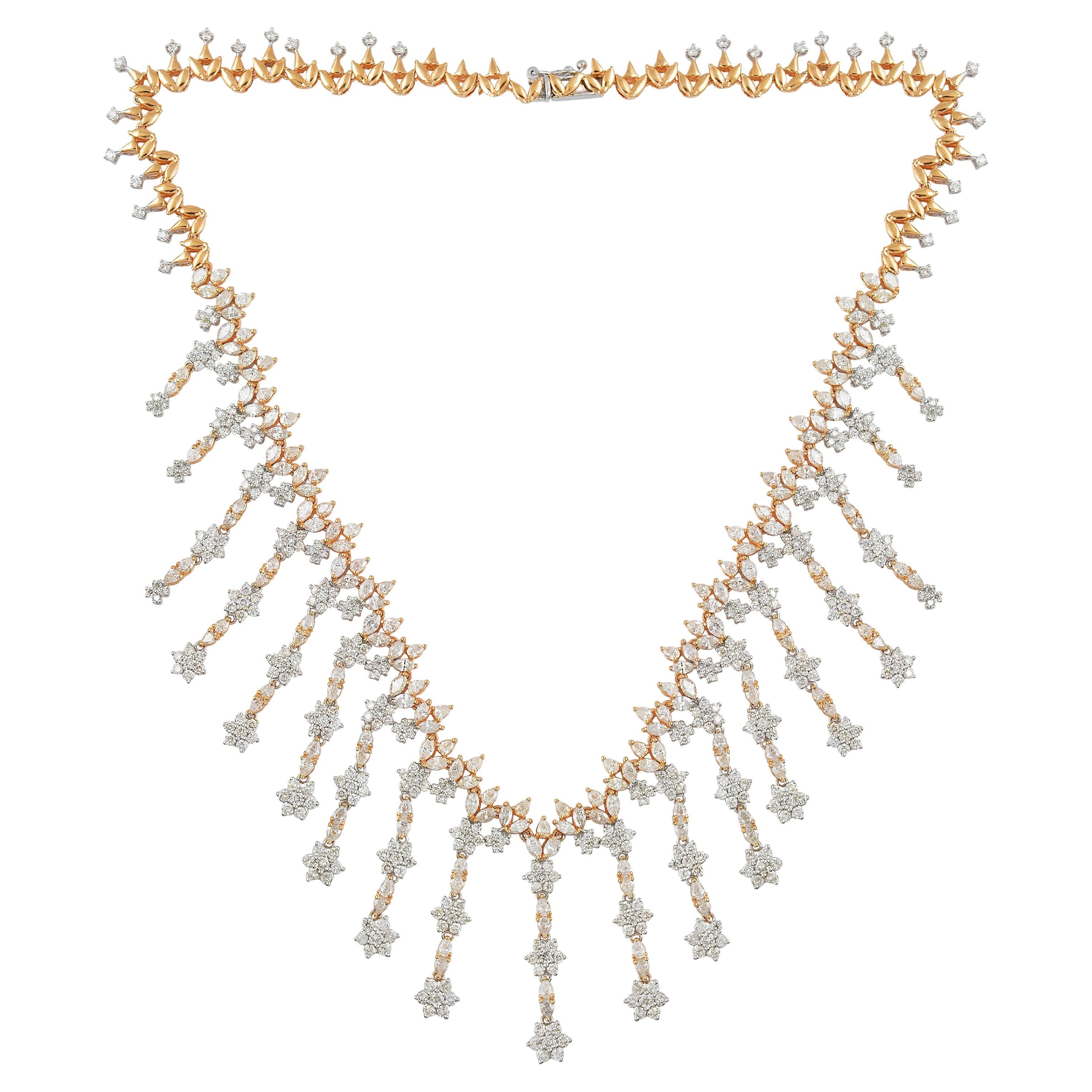 26.10 Carat Diamond Flower Charm Necklace 18 Karat White Yellow Gold Jewelry