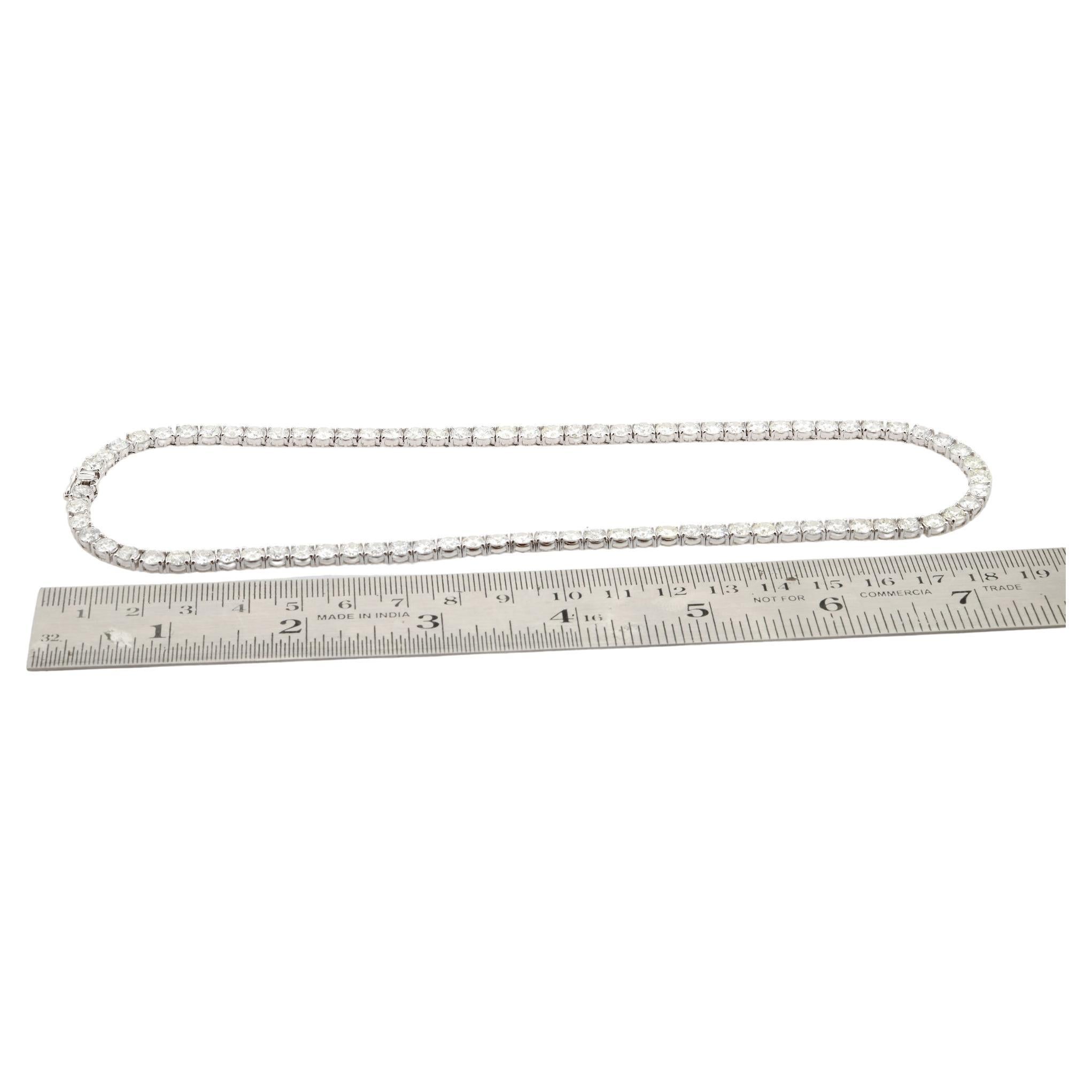 Women's 26.10 Carat Diamond Tennis Chain Necklace 14 Karat White Gold Handmade Jewelry For Sale