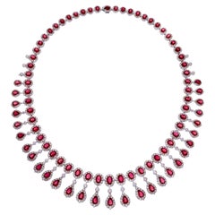 26.13 Carat Mozambique Ruby And Diamond Necklace In 18 Karat White Gold