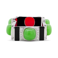 26.14 Carat Chrysoprase (Jade Look Alike) & Onyx Art Deco 18K Bracelet Diamonds