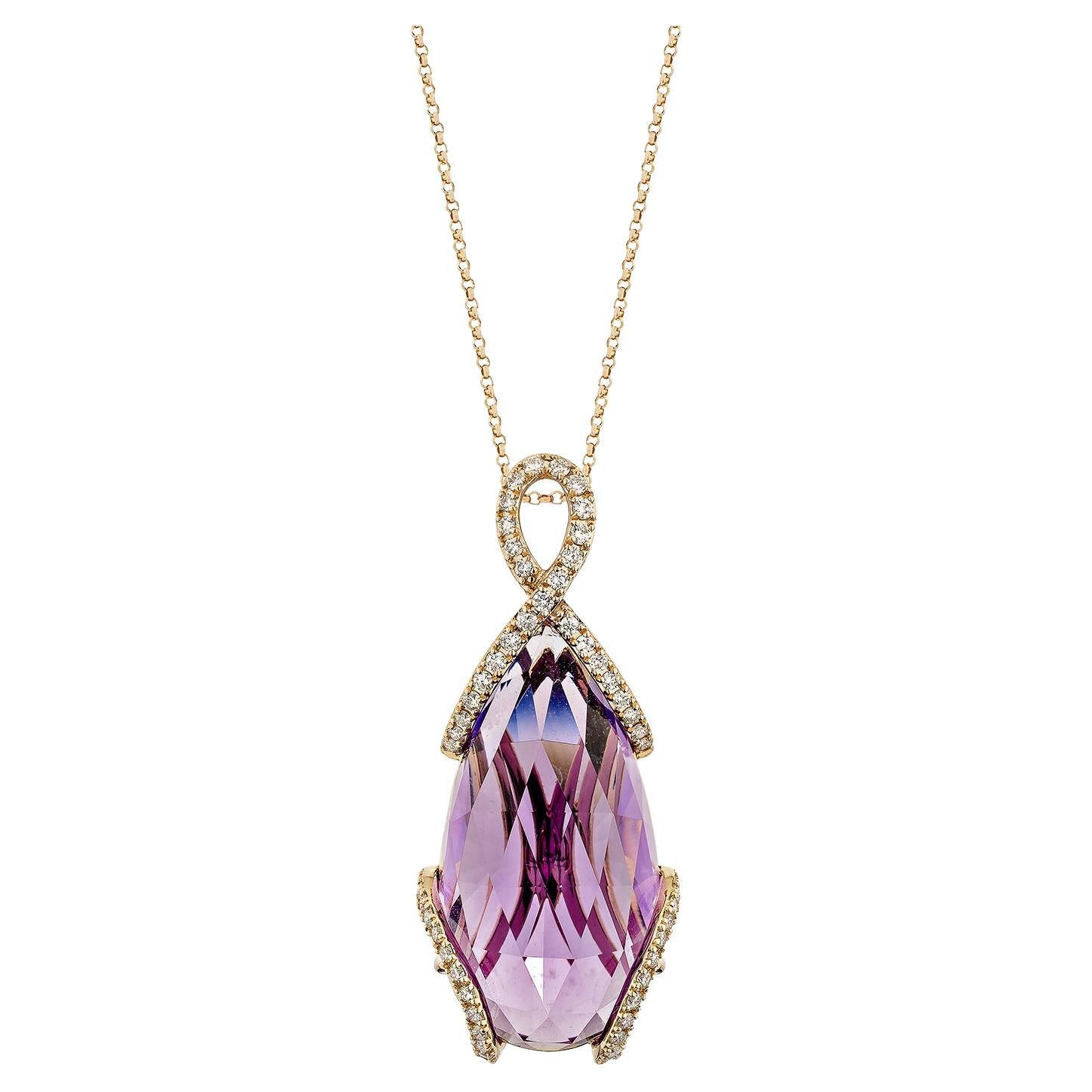 Sunita Nahata 26.15 Carat Amethyst Pendant in 18KRG with White Diamond.