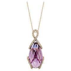 26.15 Carat Amethyst Pendant in 18Karat Rose Gold with White Diamond.