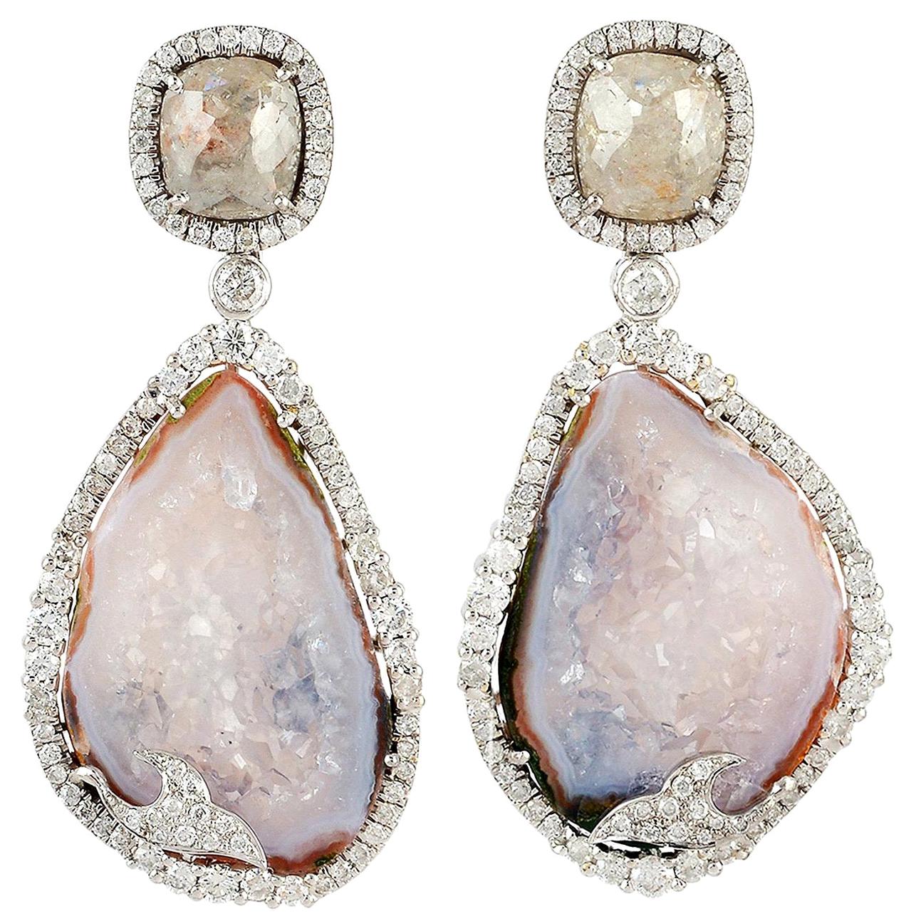 Geode 18 Karat White Gold Diamond Earrings For Sale