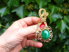 26.16 Carat Emerald and Diamond Yellow Gold Brooch Pendant
