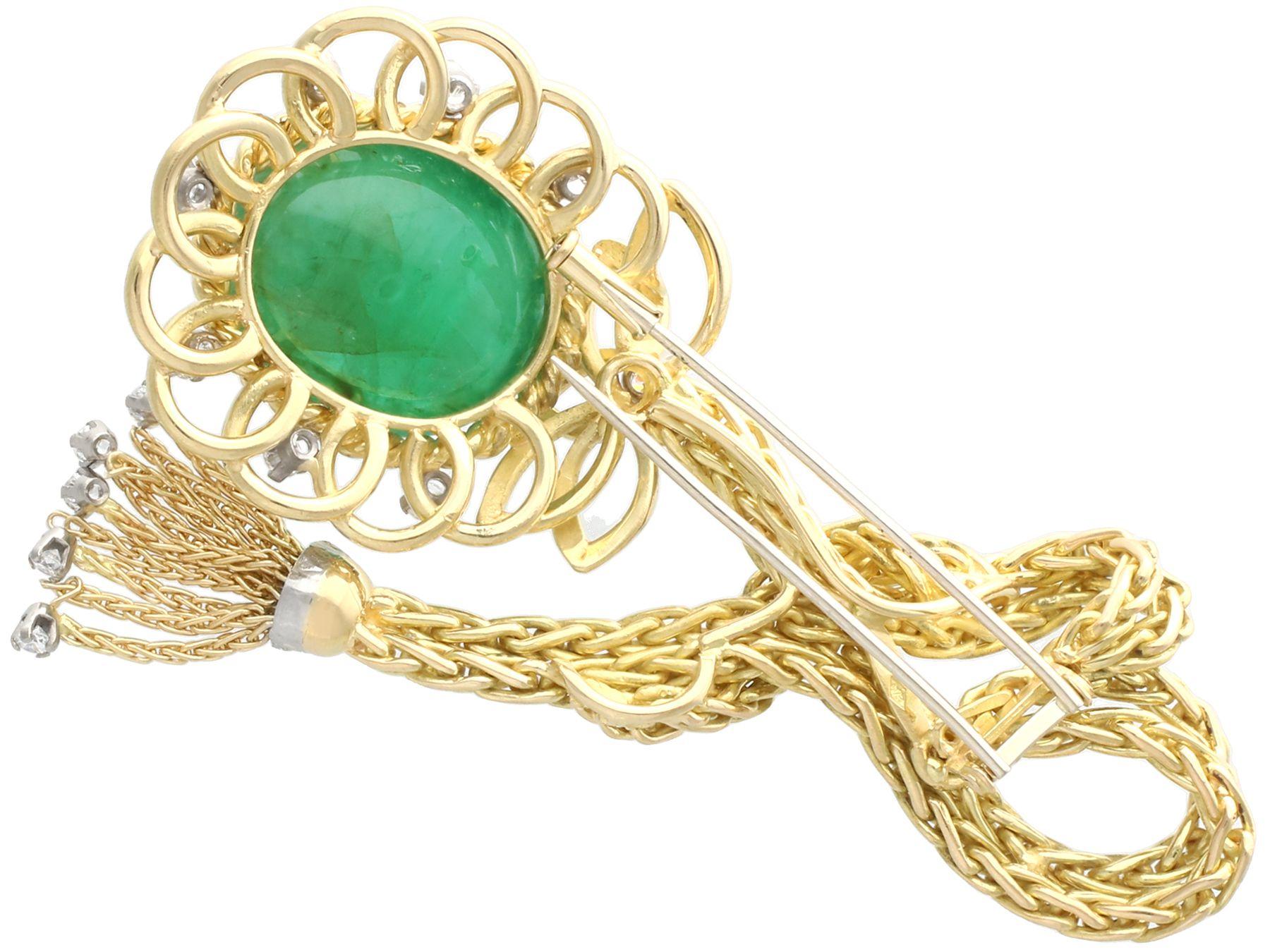 Women's or Men's 26.16 Carat Emerald and Diamond Yellow Gold Brooch Pendant For Sale
