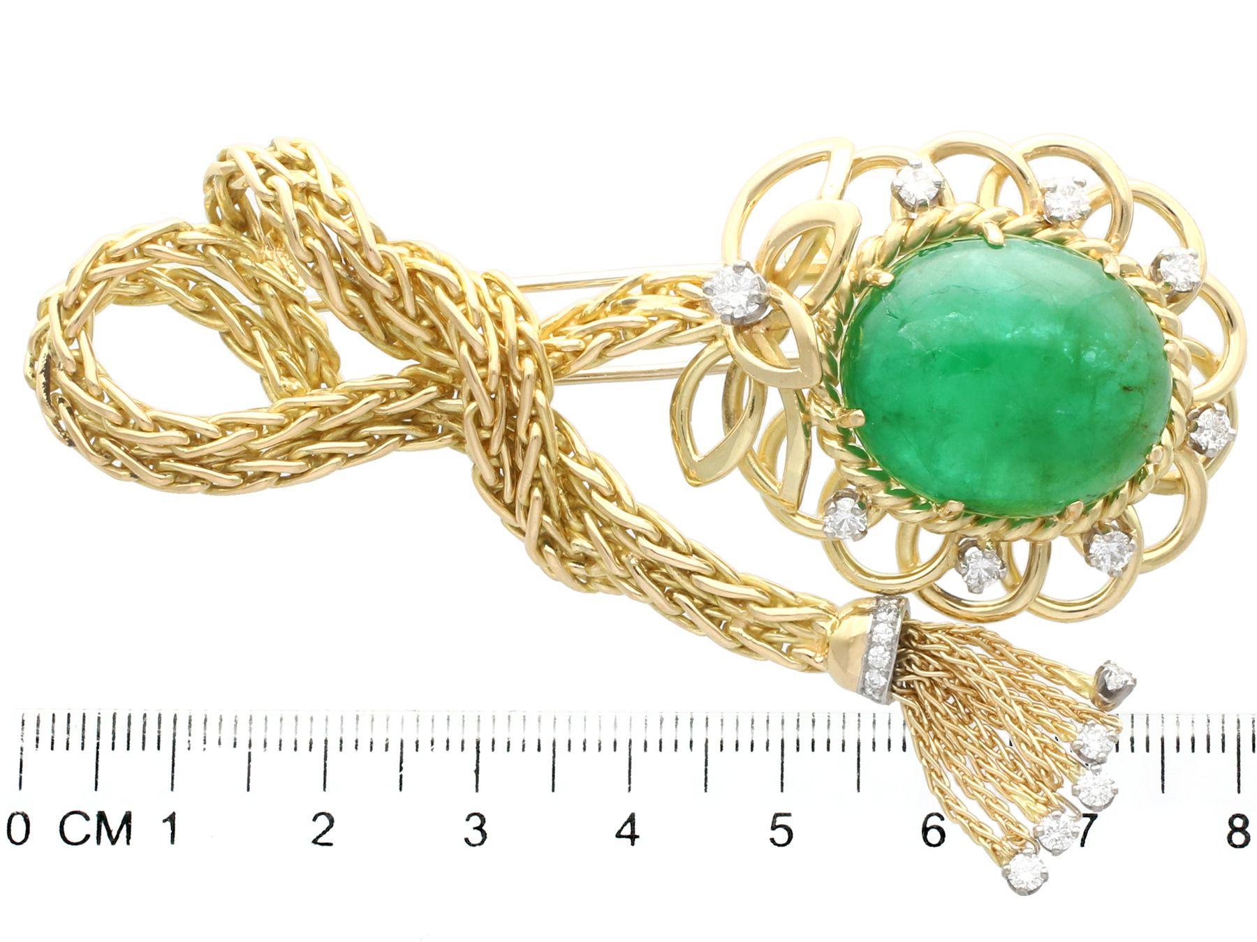 26.16 Carat Emerald and Diamond Yellow Gold Brooch Pendant For Sale 2