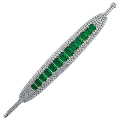 26.19 Carat Colombian Emerald & 18.53 Carat Diamond Bracelet 