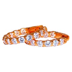 2.61ct Natural Round Diamond hoop earrings 14kt 23mm button & share prong +*