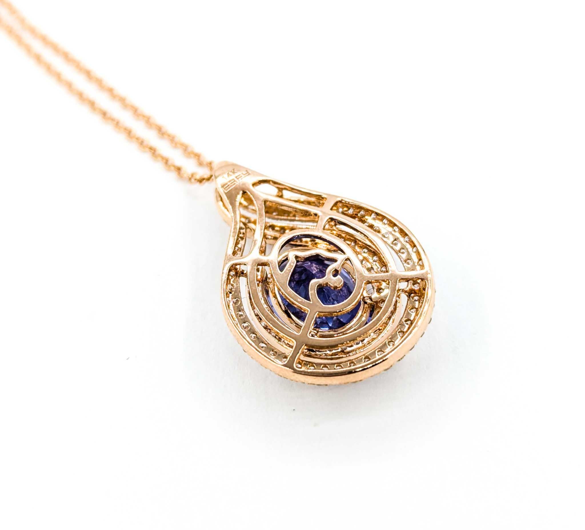 Taglio a goccia Collana con ciondolo ovale di tanzanite e goccia di 2,61ct in oro rosa in vendita
