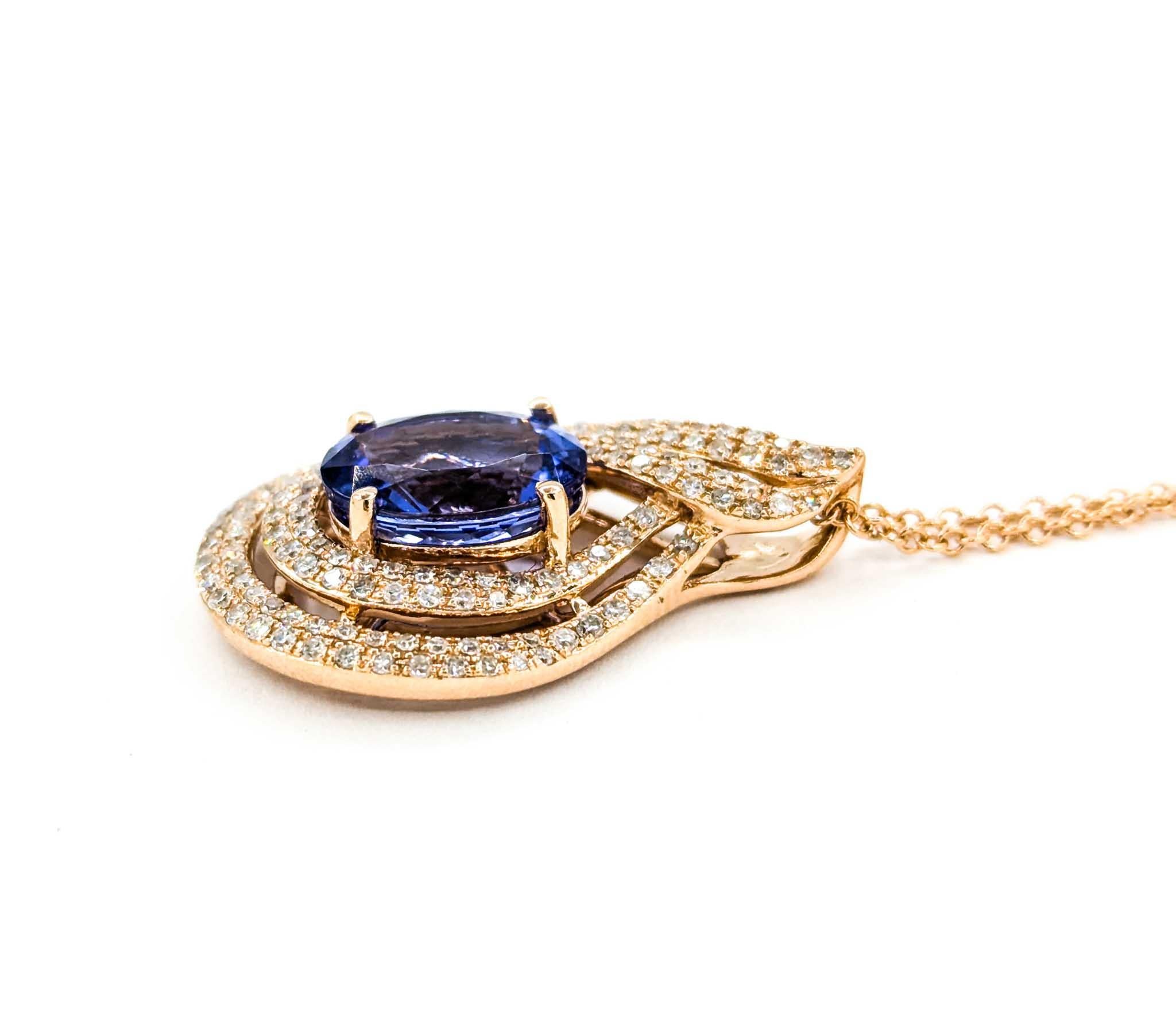 Collana con ciondolo ovale di tanzanite e goccia di 2,61ct in oro rosa In condizioni Nuovo in vendita a Bloomington, MN