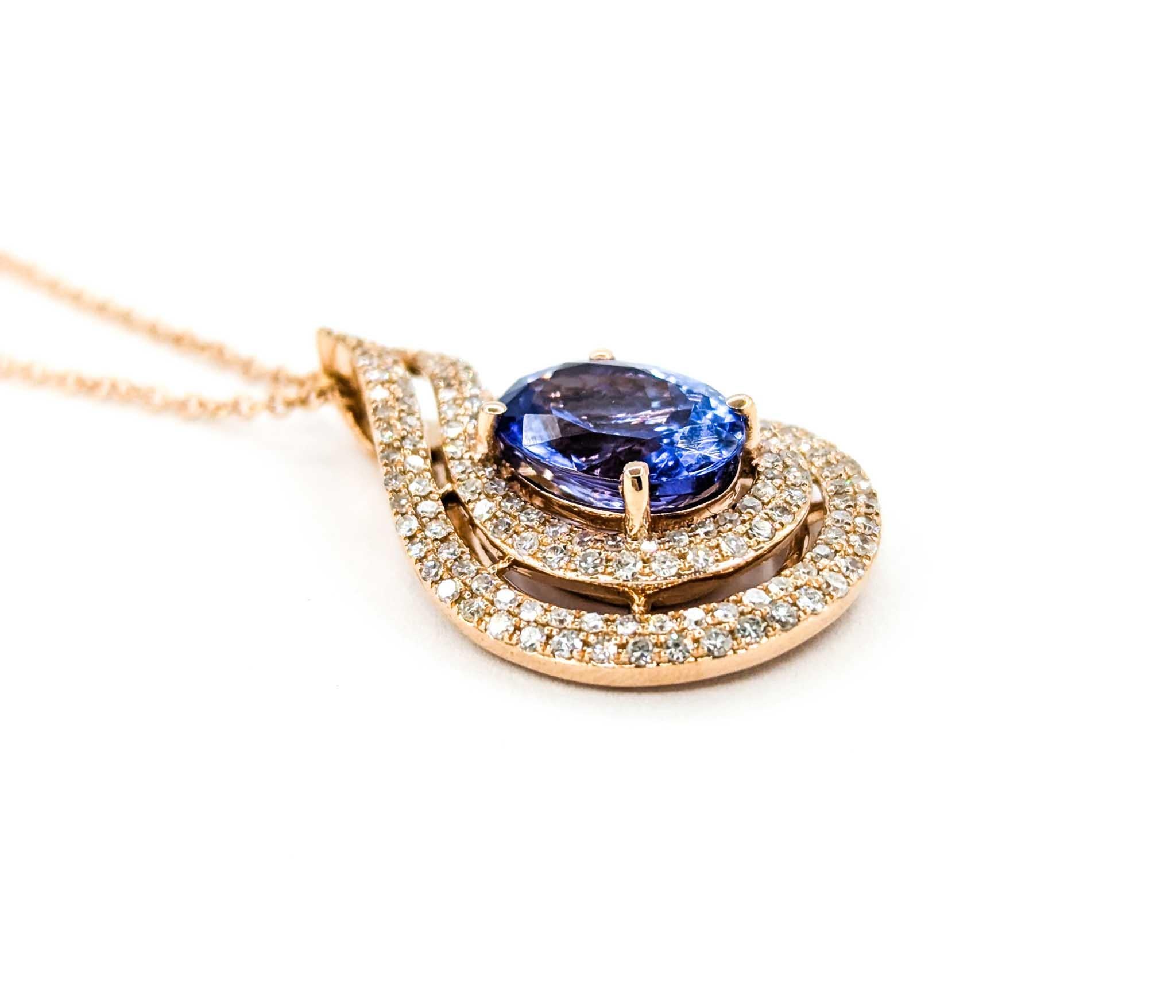 Donna Collana con ciondolo ovale di tanzanite e goccia di 2,61ct in oro rosa in vendita