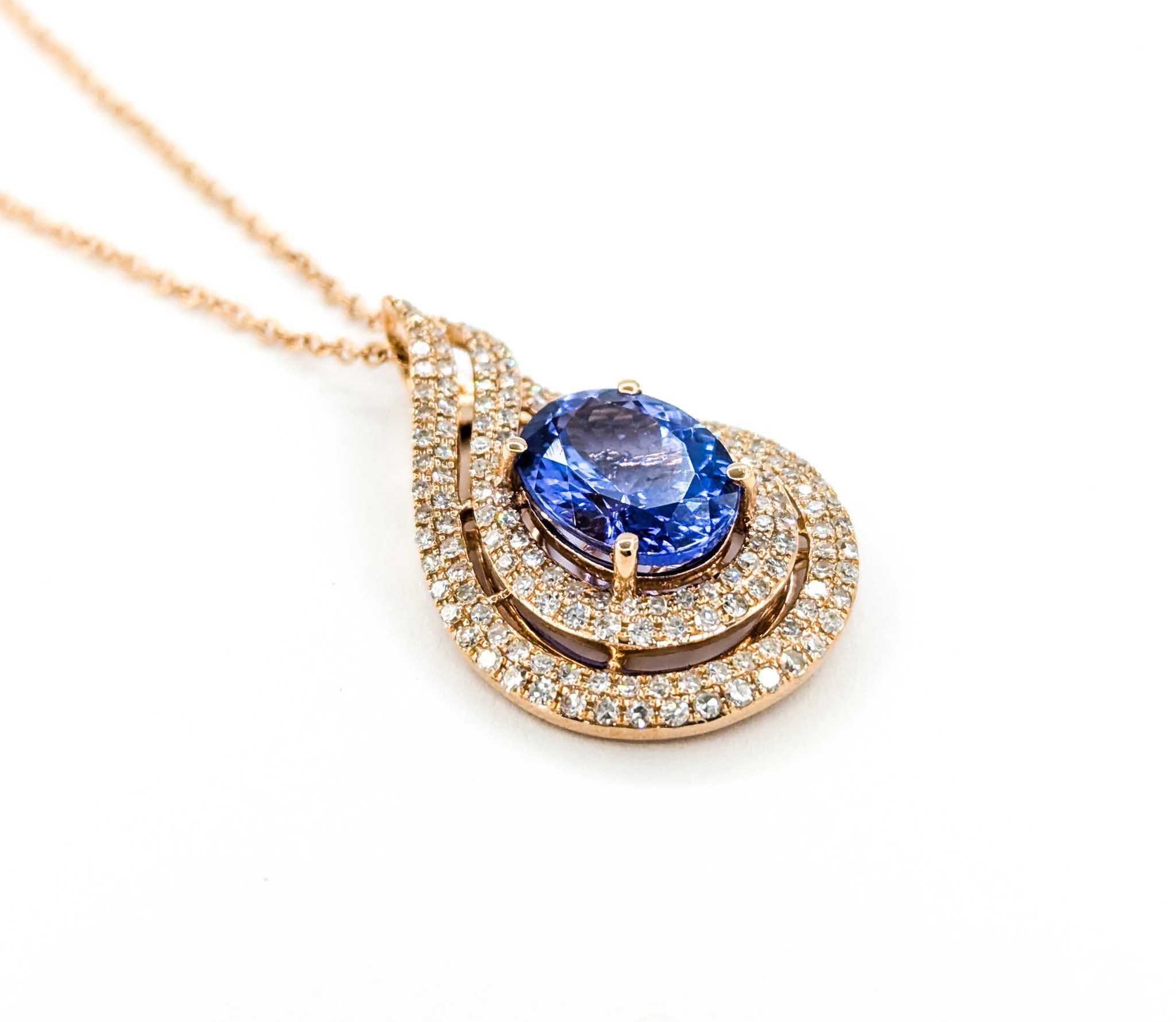 Collana con ciondolo ovale di tanzanite e goccia di 2,61ct in oro rosa in vendita 1