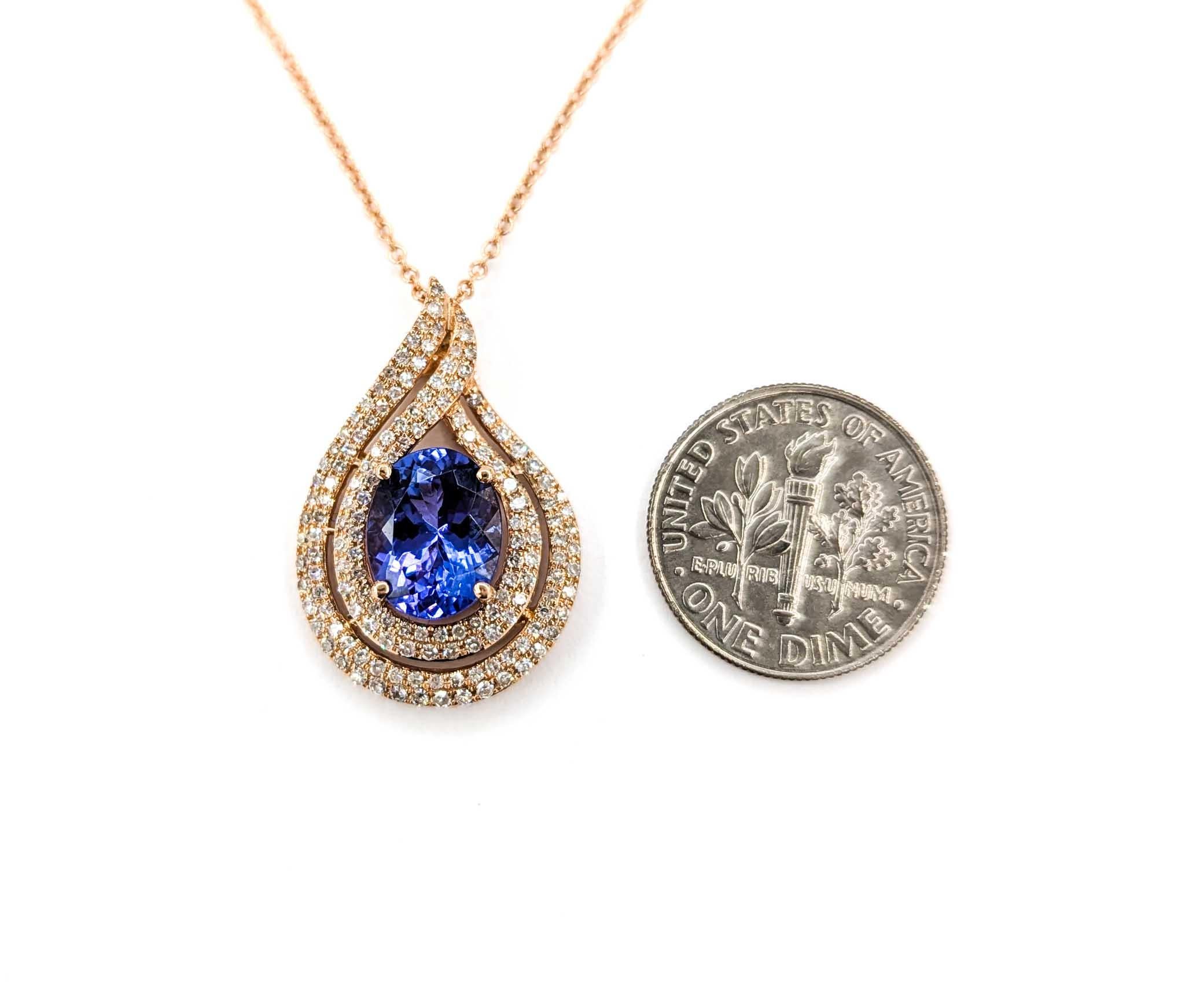 Collana con ciondolo ovale di tanzanite e goccia di 2,61ct in oro rosa in vendita 2