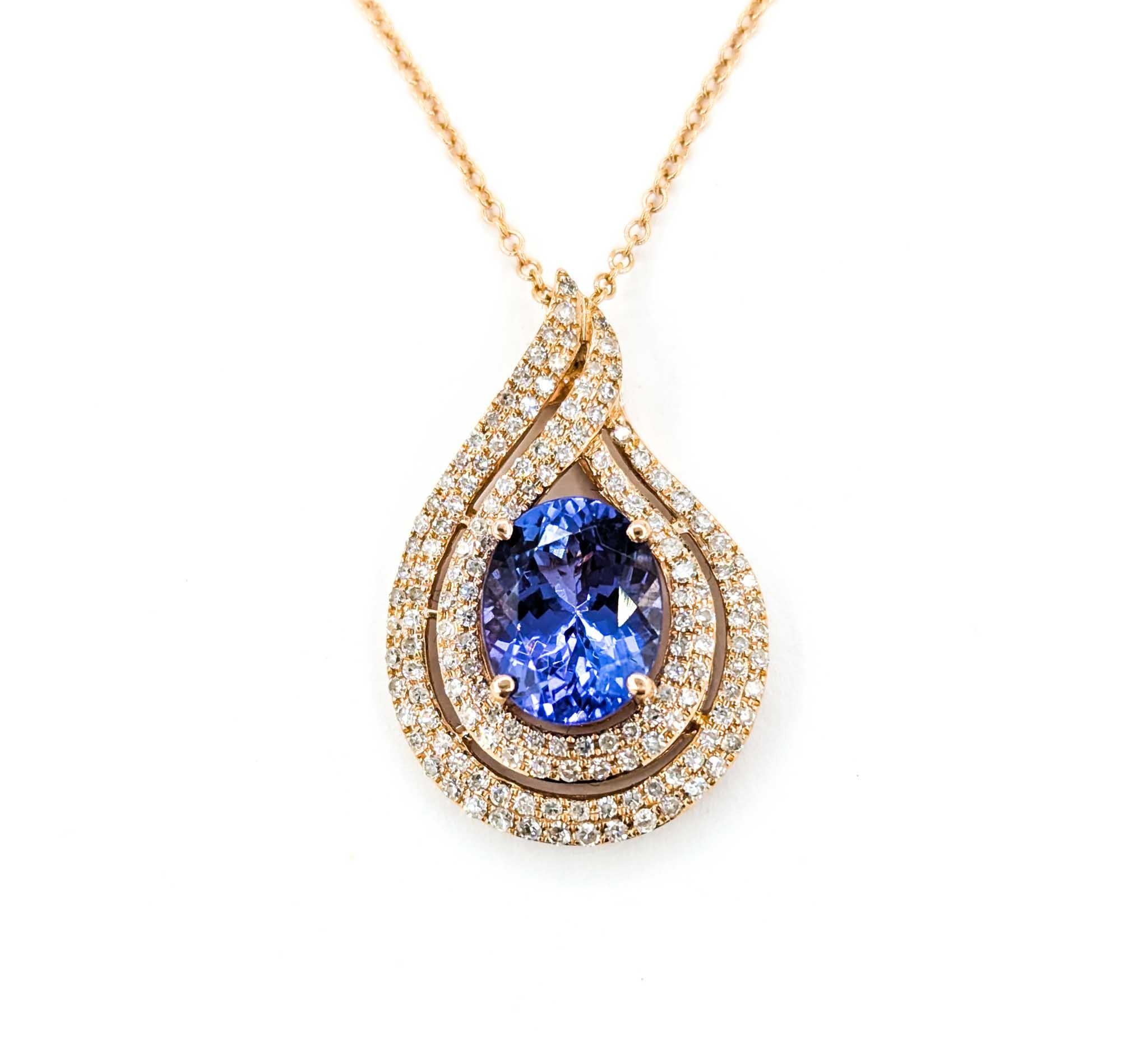Collana con ciondolo ovale di tanzanite e goccia di 2,61ct in oro rosa in vendita 3