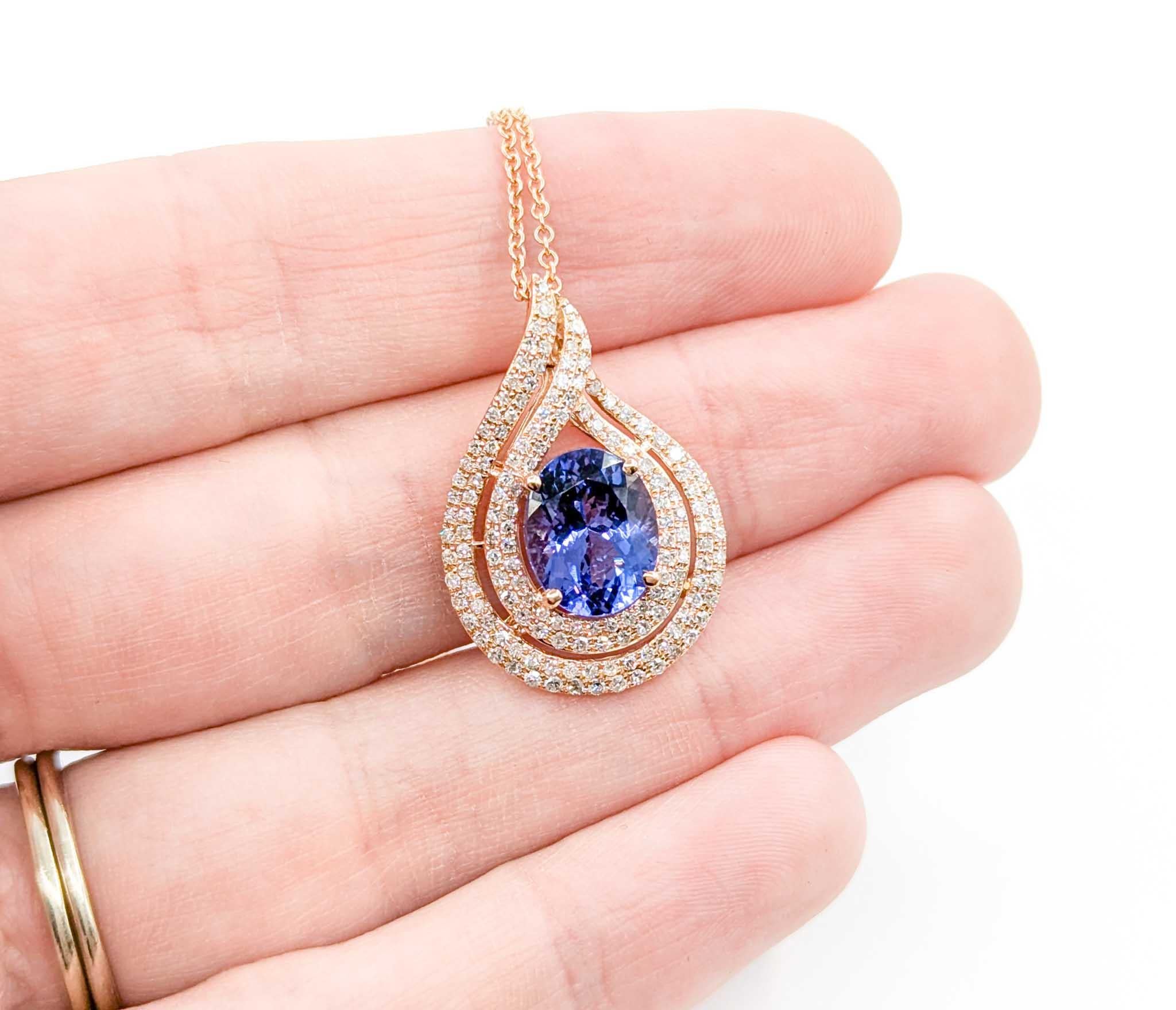 Collana con ciondolo ovale di tanzanite e goccia di 2,61ct in oro rosa in vendita 4