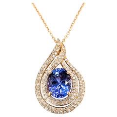 2.61ct Oval Tanzanite & Drop Pendant Necklace in Rose Gold