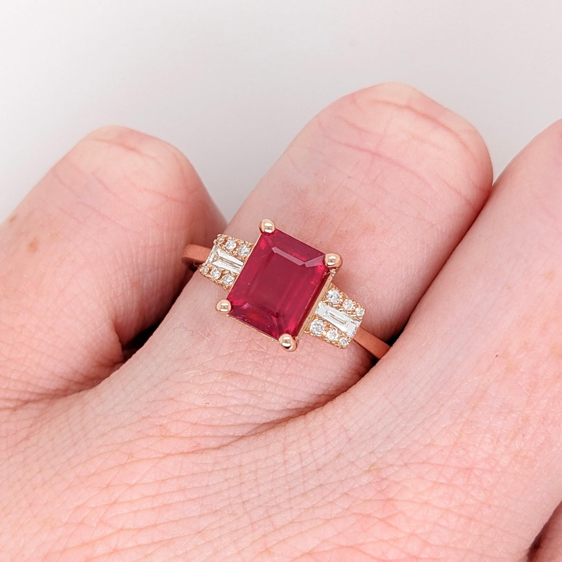 2.61ct Ruby Ring with Natural Diamond Accents in 14K Rose Gold Emerald Cut 8x6mm For Sale 1