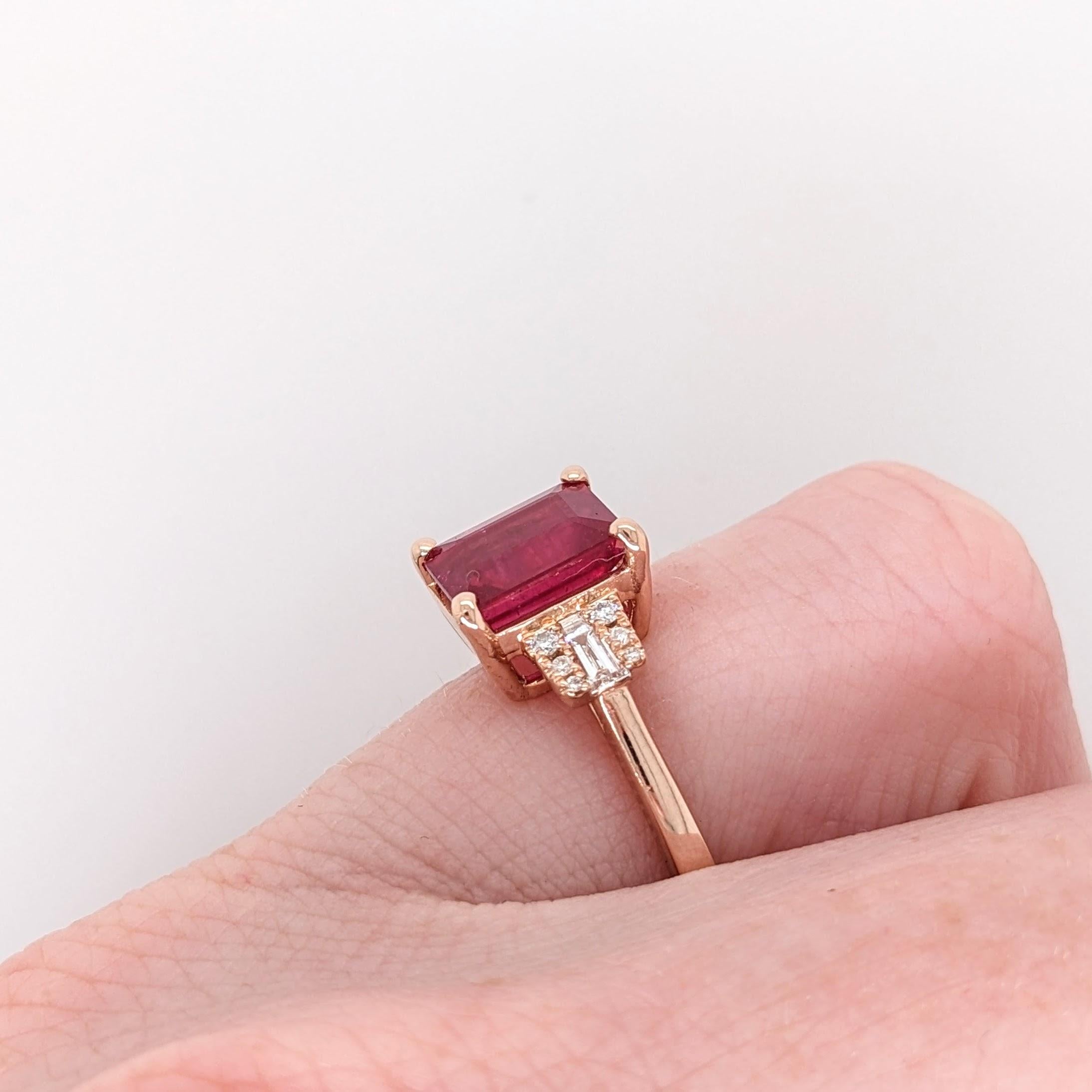 2.61ct Ruby Ring with Natural Diamond Accents in 14K Rose Gold Emerald Cut 8x6mm For Sale 2