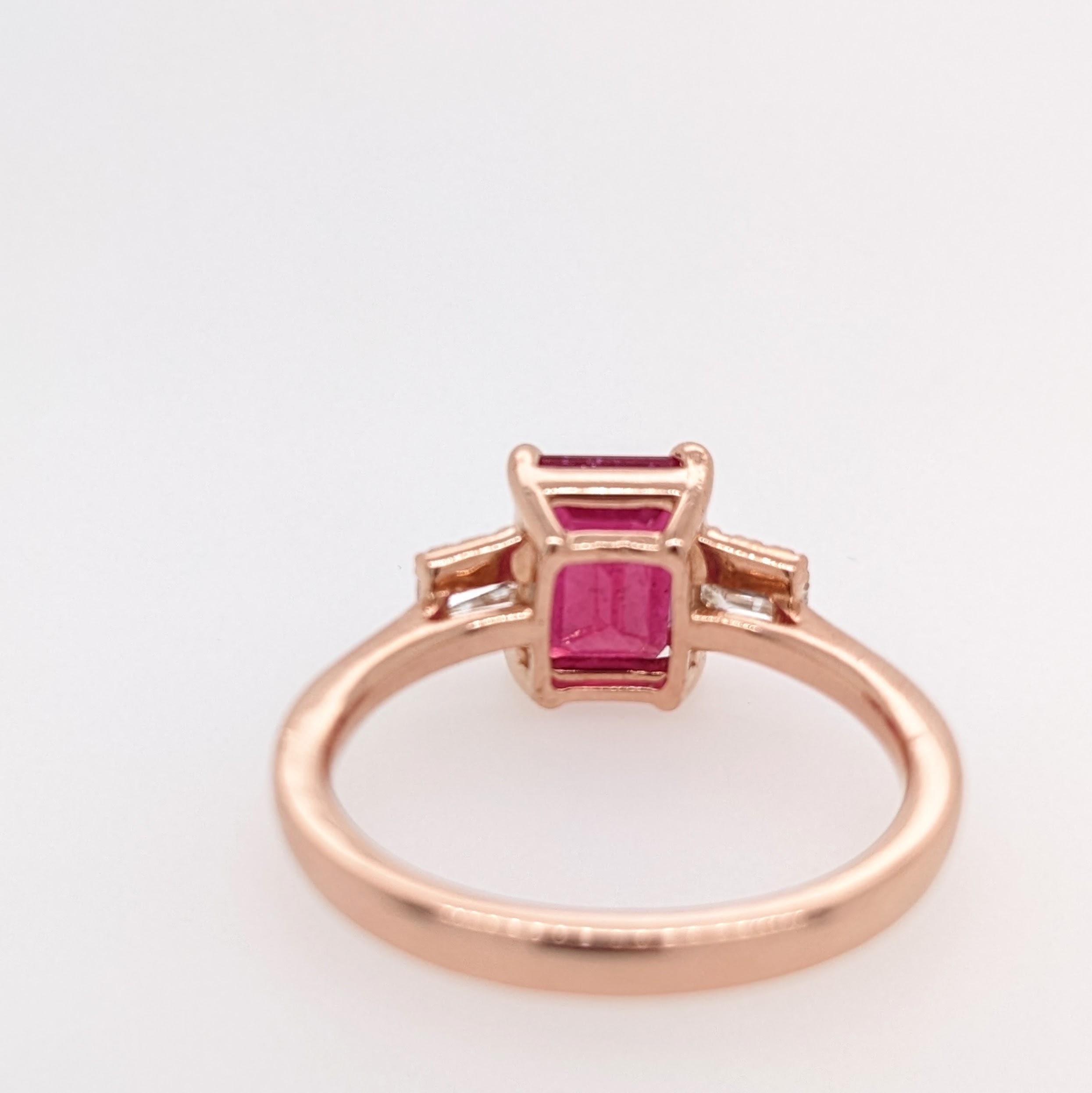 2.61ct Ruby Ring with Natural Diamond Accents in 14K Rose Gold Emerald Cut 8x6mm For Sale 3