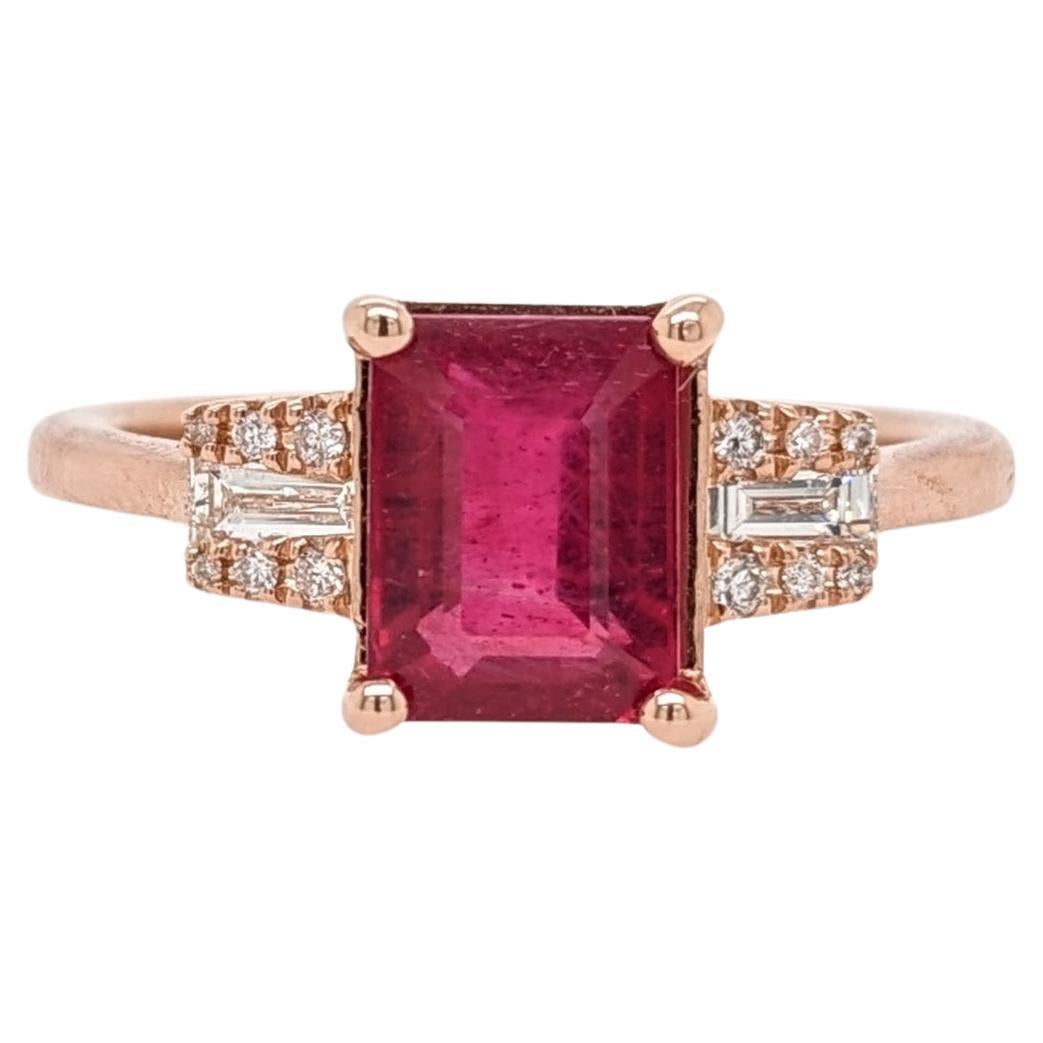 2.61ct Ruby Ring with Natural Diamond Accents in 14K Rose Gold Emerald Cut 8x6mm For Sale