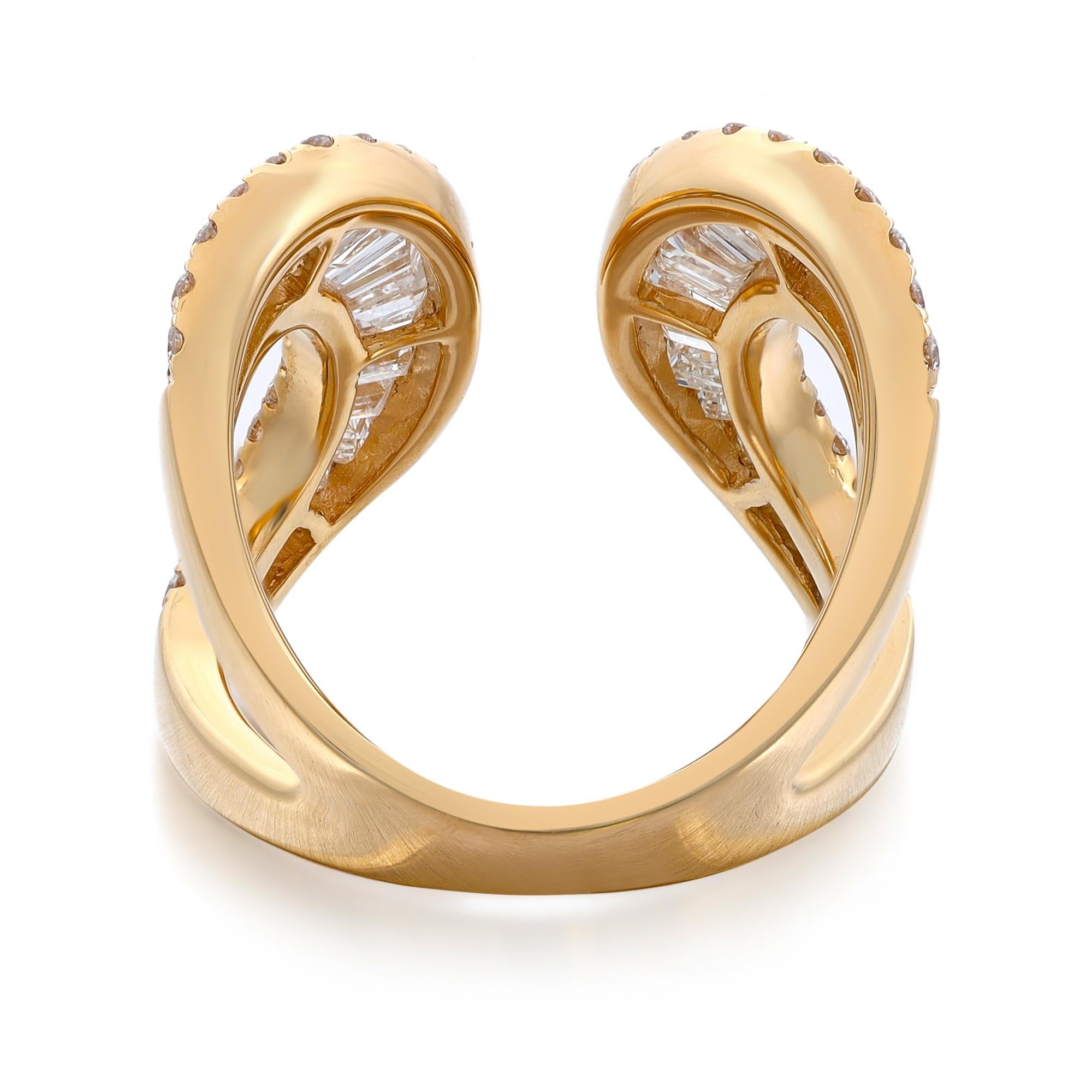 Baguette Cut 2.61cttw Baguette & Round Cut Diamond Wide Open Ring 18K Yellow Gold For Sale
