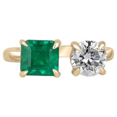 2.61tcw Top Quality Colombian Emerald & Diamond Toi Et Moi Ring Gift Present 18K