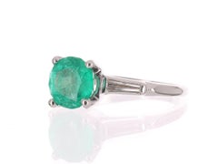 2.61tcw Plat Colombian Emerald & Tapered Baguette Diamond Engagement Ring