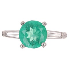 2.61tcw Plat Colombian Emerald & Tapered Baguette Diamond Engagement Ring