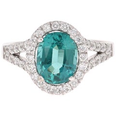 2.62 Carat Apatite Diamond Halo Engagement White Gold Ring