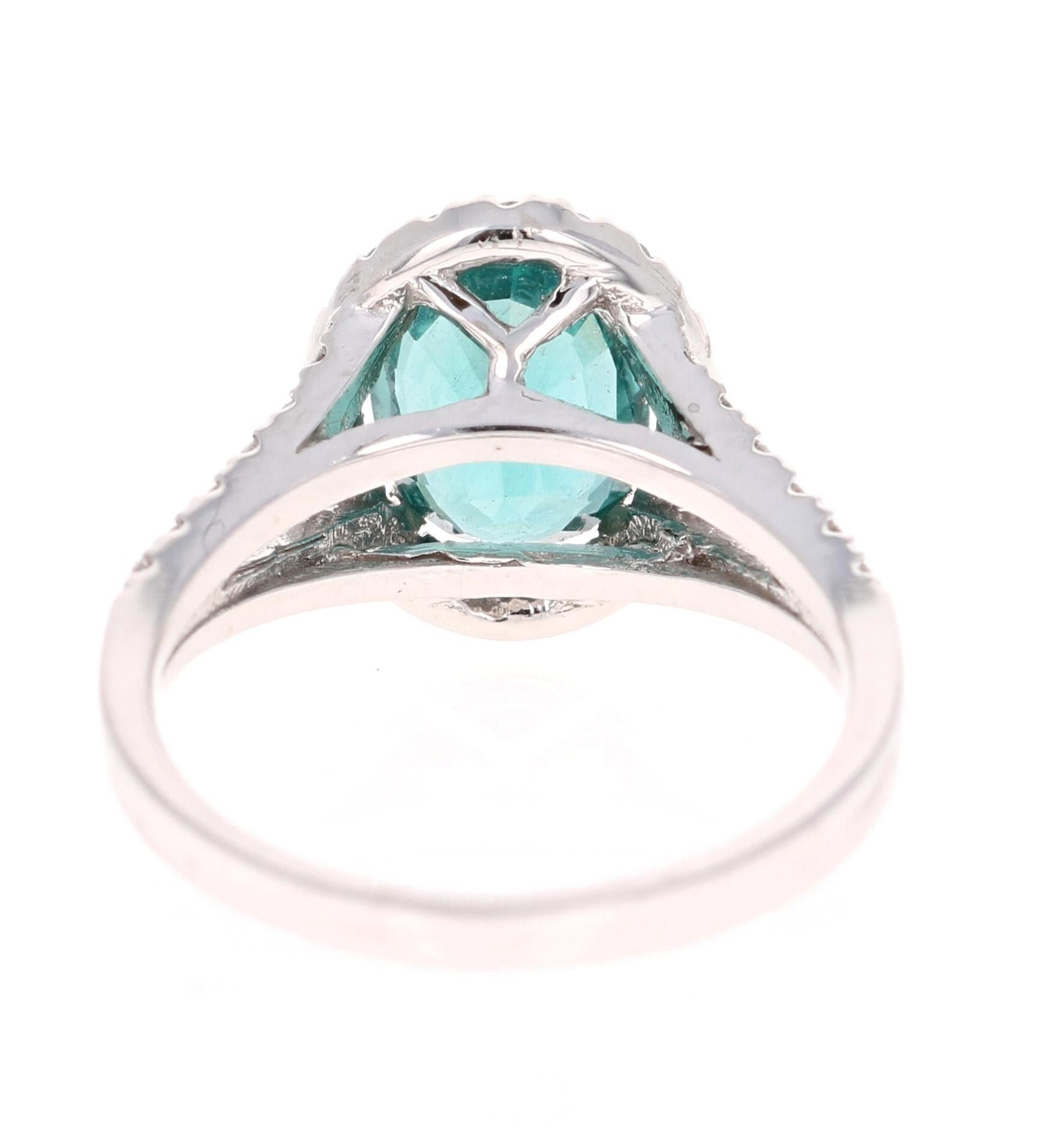 Oval Cut 2.62 Carat Apatite Diamond Halo Engagement White Gold Ring For Sale