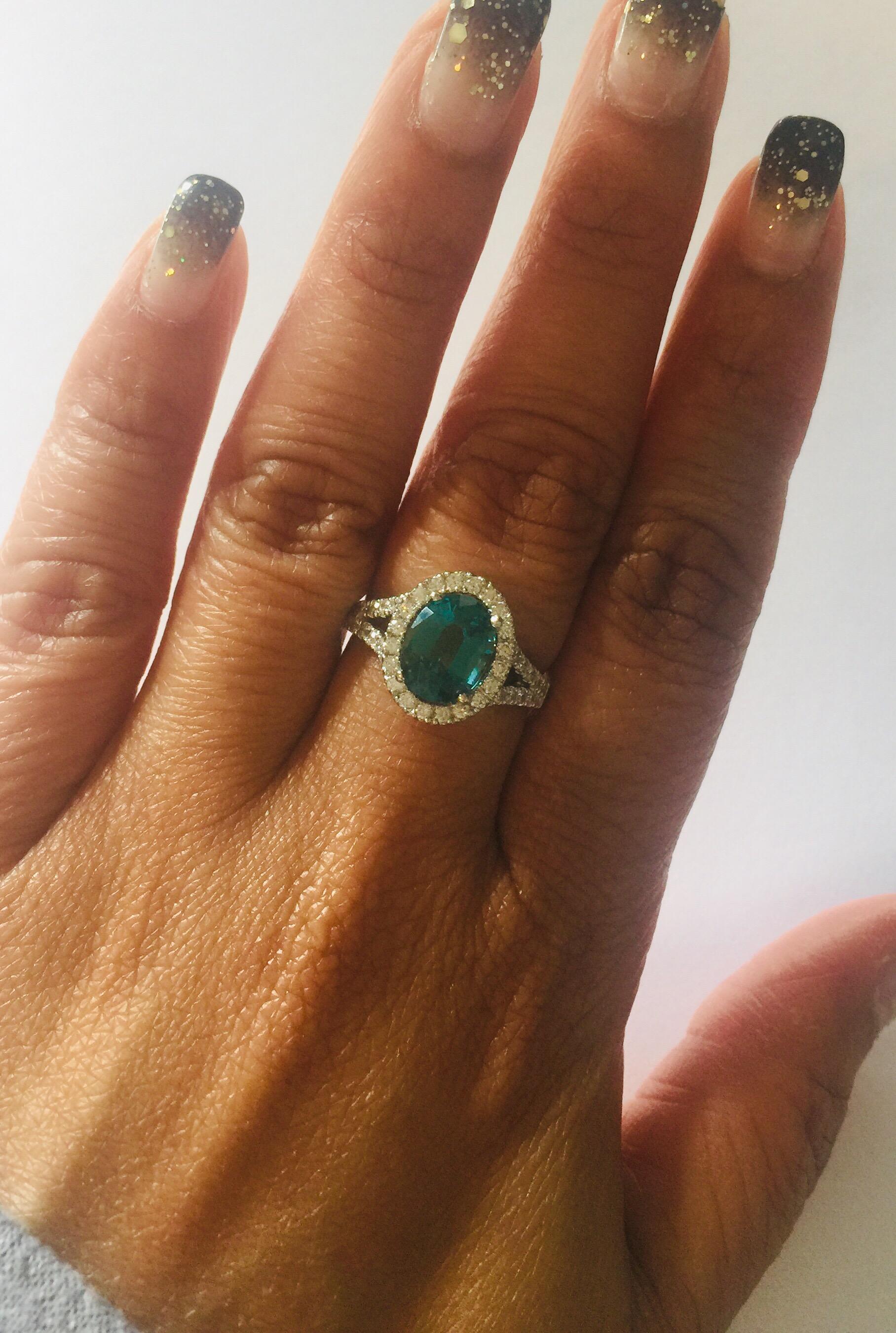2.62 Carat Apatite Diamond Halo Engagement White Gold Ring In New Condition For Sale In Los Angeles, CA