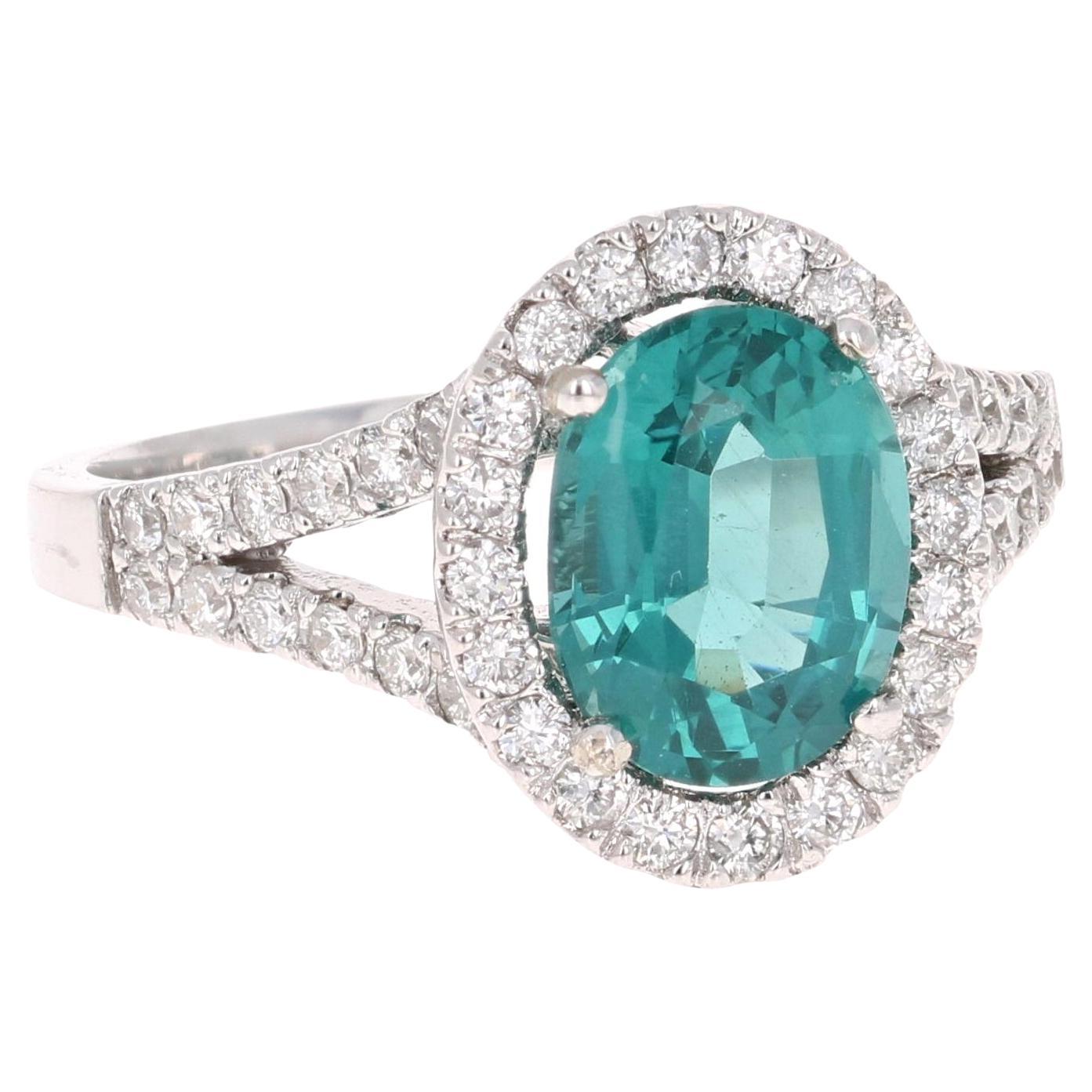 2.62 Carat Apatite Diamond Halo Engagement White Gold Ring For Sale