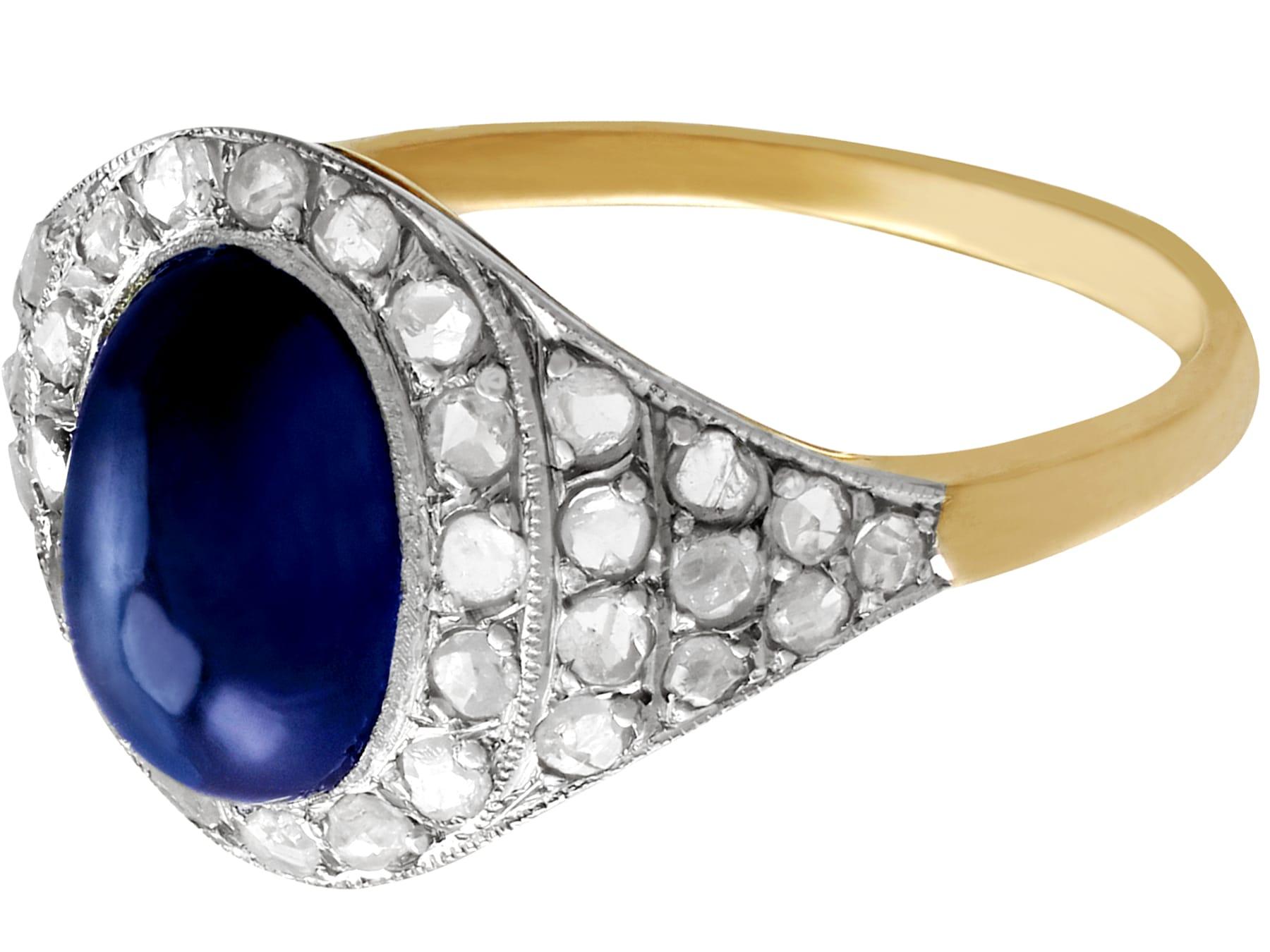 2.62 Carat Cabochon Cut Sapphire and Diamond Yellow Gold Cocktail Ring In Excellent Condition For Sale In Jesmond, Newcastle Upon Tyne