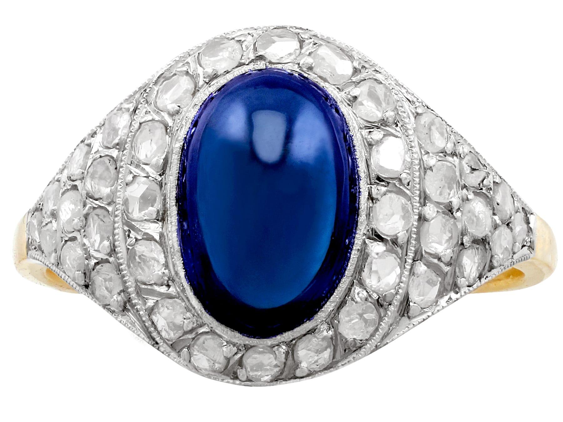 Women's 2.62 Carat Cabochon Cut Sapphire and Diamond Yellow Gold Cocktail Ring For Sale