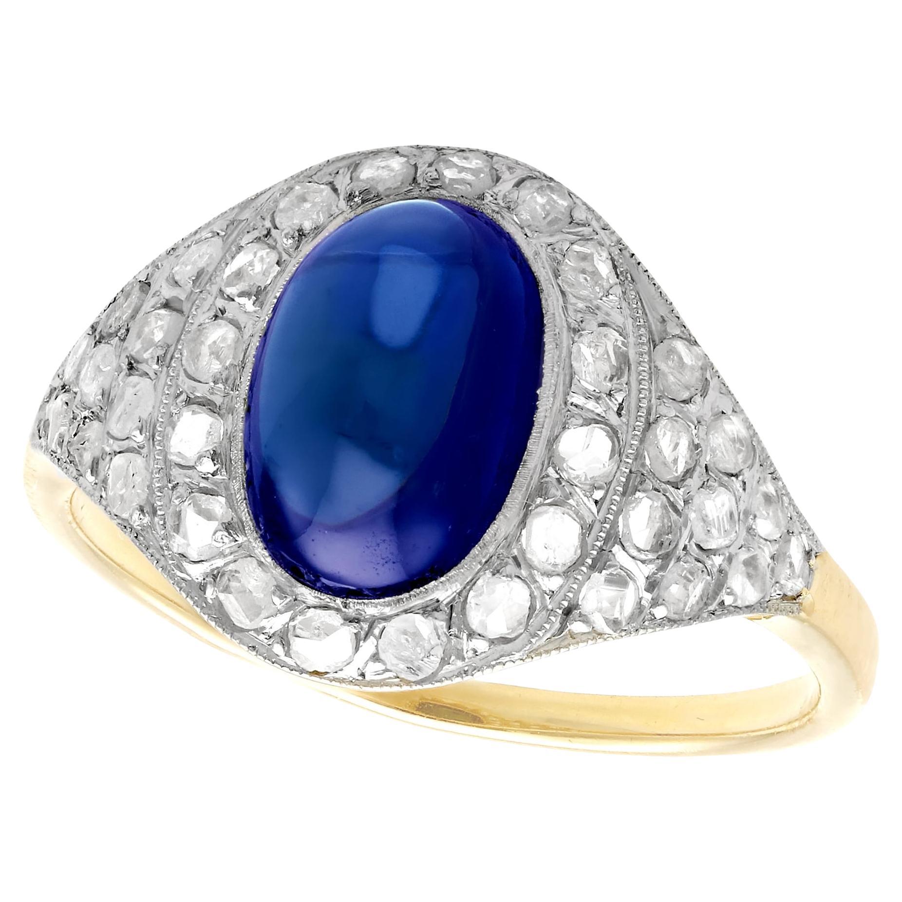 2.62 Carat Cabochon Cut Sapphire and Diamond Yellow Gold Cocktail Ring en vente