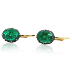 Fred Leighton Colombian Emerald & 18 Karat Yellow Gold Drop Earrings