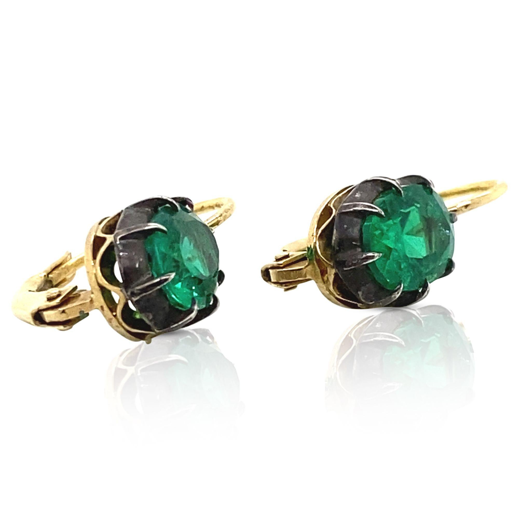 Fred Leighton Colombian Emerald & 18 Karat Yellow Gold Drop Earrings For Sale 1