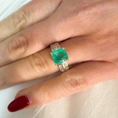 2.62 Carat Colombian Emerald Square and Diamond 14K White Gold Cocktail Ring