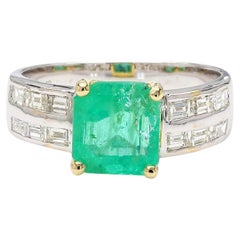 2.62 Carat Colombian Emerald Square and Diamond 14K White Gold Cocktail Ring