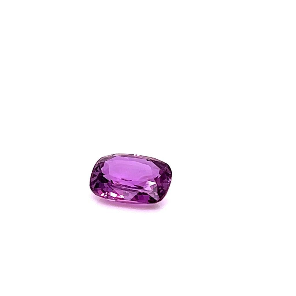 2.62 Carat Cushion cut Purple Sapphire.
This exquisite Cushion cut Purple Sapphire weighs 2.62 carats. Its intense, vivid purple hues draw attention to it wherever it goes.
It measures 9.5mm by 7mm by 3.9mm.

It is the perfect candidate for a
