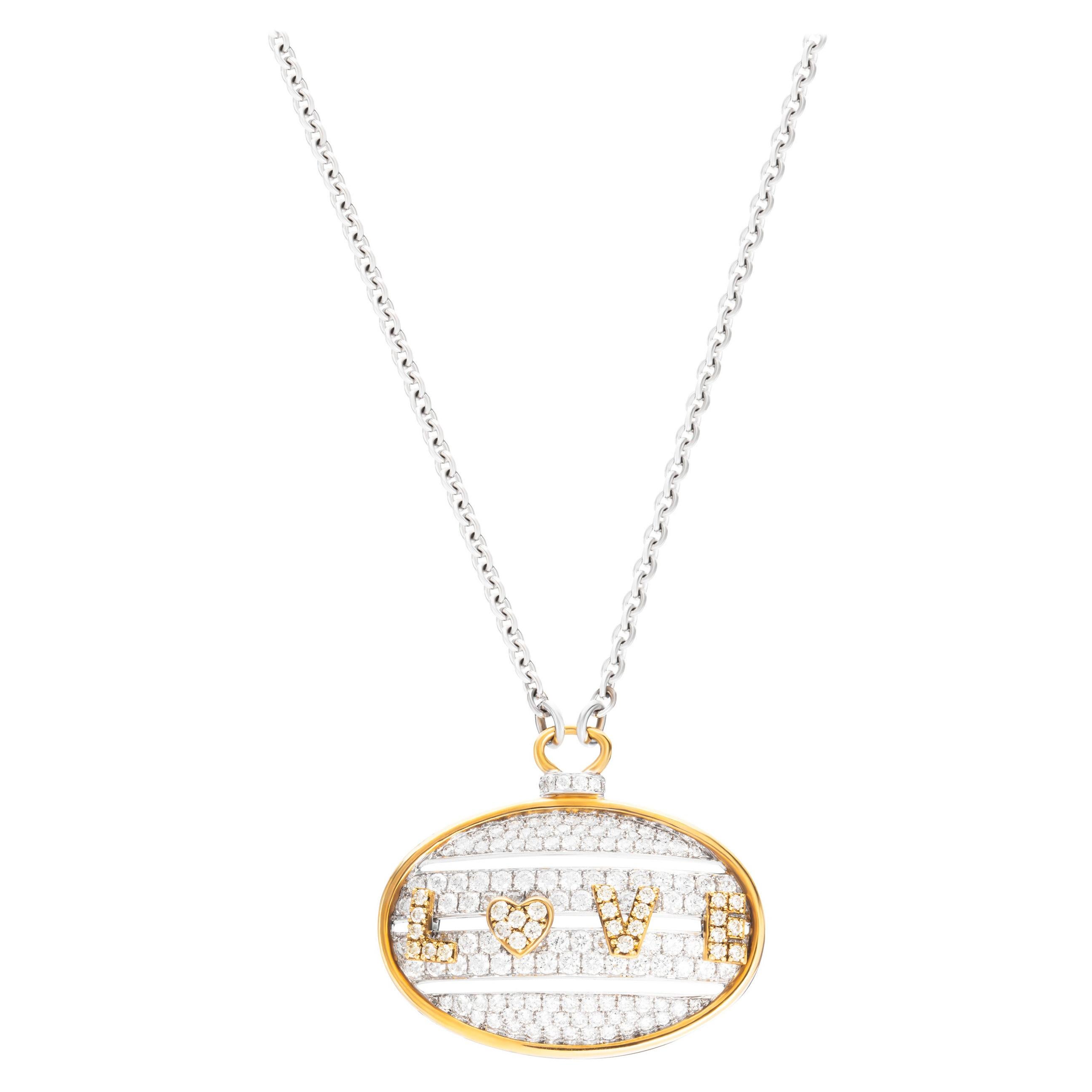 2.62 Carat Diamond 18 Karat Two-Tone Gold Love Slider Medallion Pendant Necklace For Sale