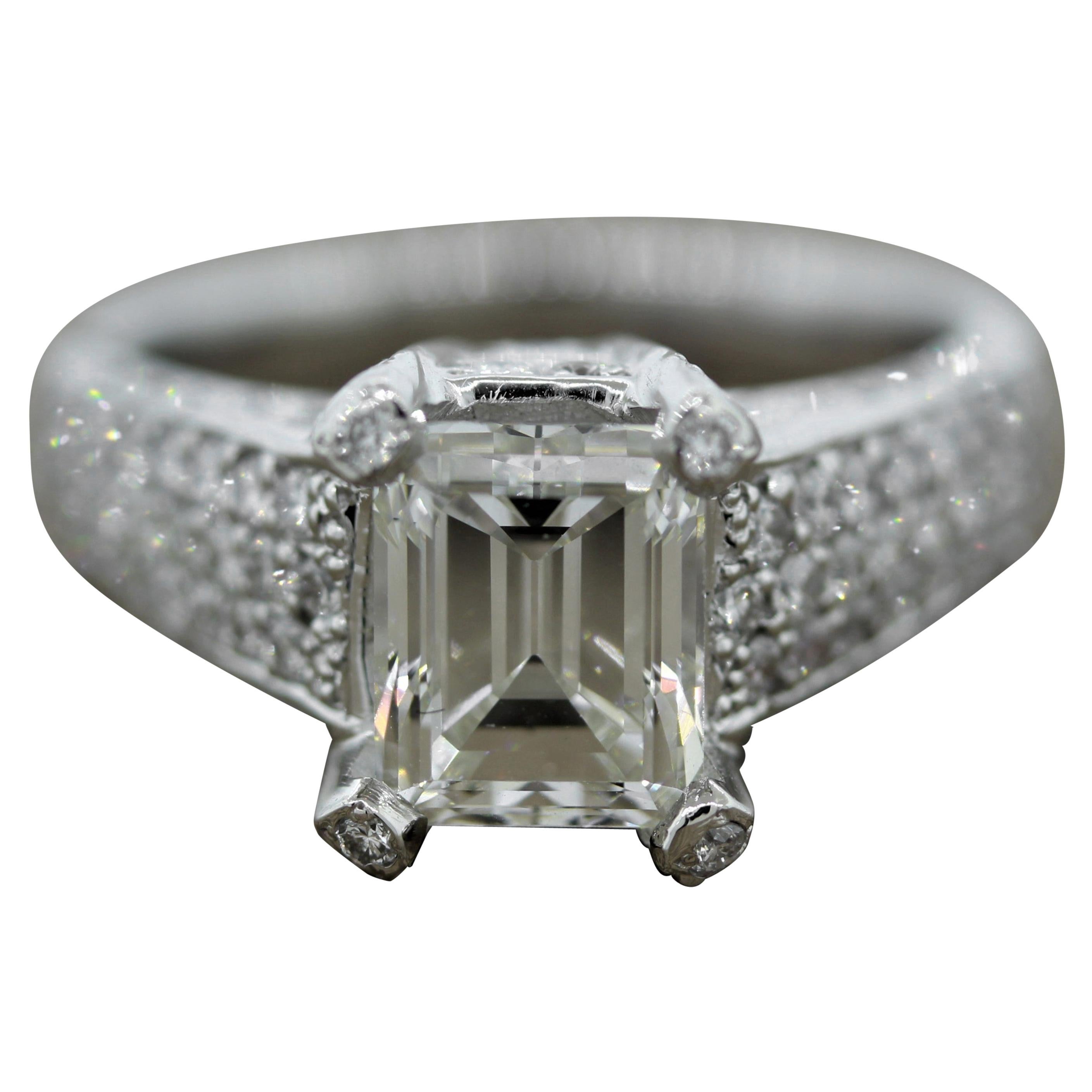 2.62 Carat Emerald Cut Diamond Platinum Ring, GIA Certified