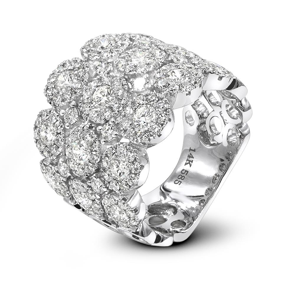 Round Cut 2.62 Carat Full Pave Diamond Wide Anniversary Band 14 Kt White Gold Fancy Ring  For Sale