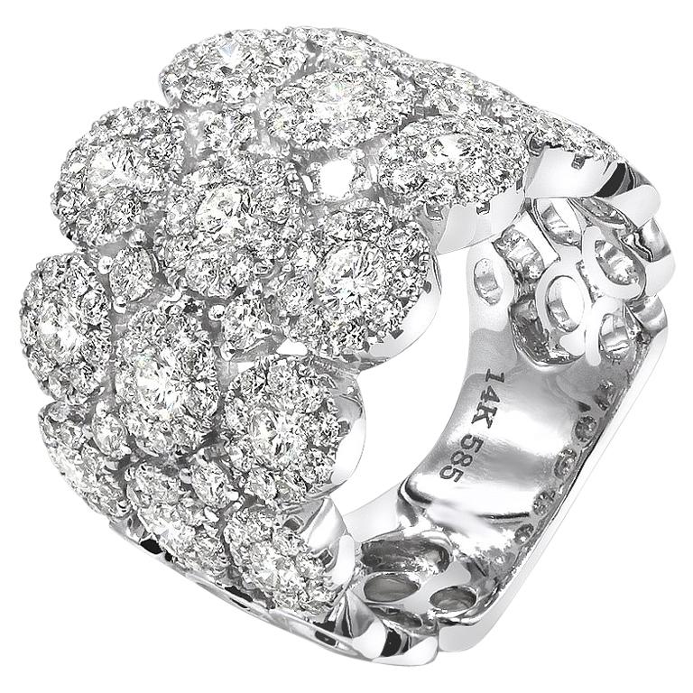 2.62 Carat Full Pave Diamond Wide Anniversary Band 14 Kt White Gold Fancy Ring  For Sale