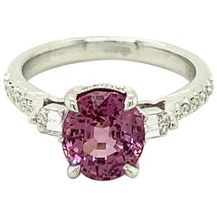 2.62 Carat GRS Certified Unheated Burmese Pink Spinel and Diamond Gold Ring