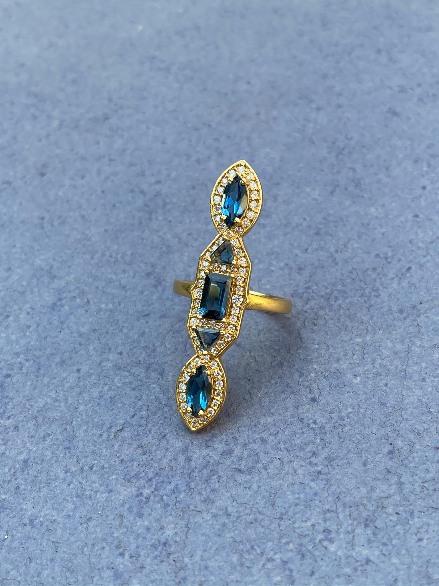 2.62 Carat London Blue Topaz and .45 Carat Diamond Gold Ring by Lauren Harper For Sale 1