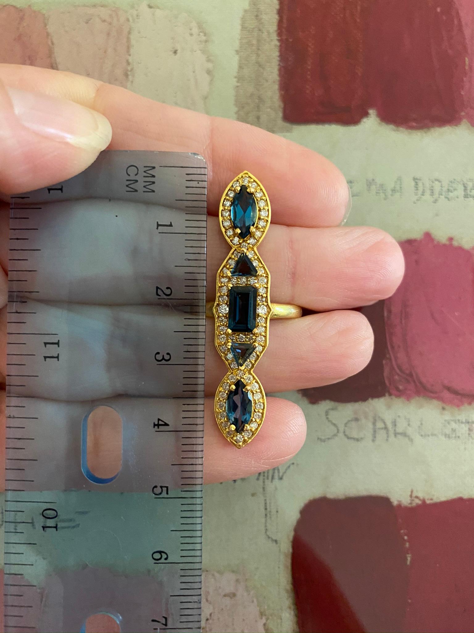 2.62 Carat London Blue Topaz and .45 Carat Diamond Gold Ring by Lauren Harper For Sale 3