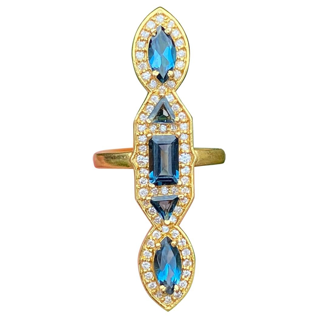 2.62 Carat London Blue Topaz and .45 Carat Diamond Gold Ring by Lauren Harper For Sale