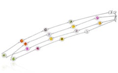 Multicolor Sapphire Rainbow Station Gemstone by the Yard Necklace 14k White Gold